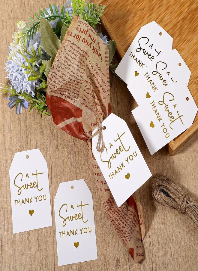 WJIAAA A Sweet Thank You Tags,50 White Gold Thank You Gift Tags with String White Paper Gift Wrap Tag for Wedding Birthday Christmas Anniversary Present Wrap - Image 2